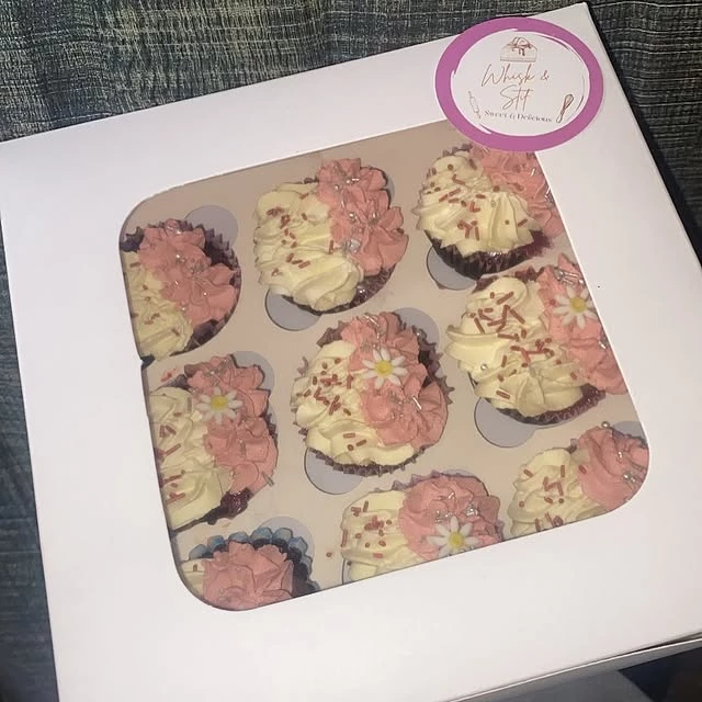 Strawberry and vanilla cupcake box with pink delight design and sweet perfection - Pink Cupcakes Karachi By Whisk And Sift
